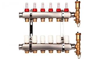 Razdjelnik za podno grijanje,  9 krugova - NeoTHERM Valvex K5 - s topmetrima i odzračnim setom